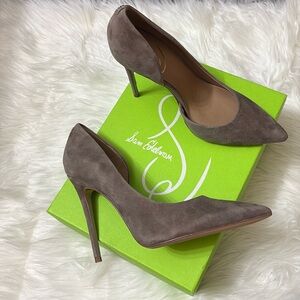 Sam Edelman Taupe Suede Pointed-Toe Stiletto Heels
